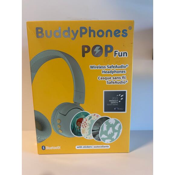 BuddyPhones POP Fun Foldable Bluetooth Kids Headphones + Microphone Teal - Picture 1 of 3